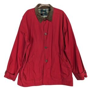 Vintage J. Crew Oarsmen Mens Red Chore Barn Coat Plaid Flannel Lined Cotton XLT